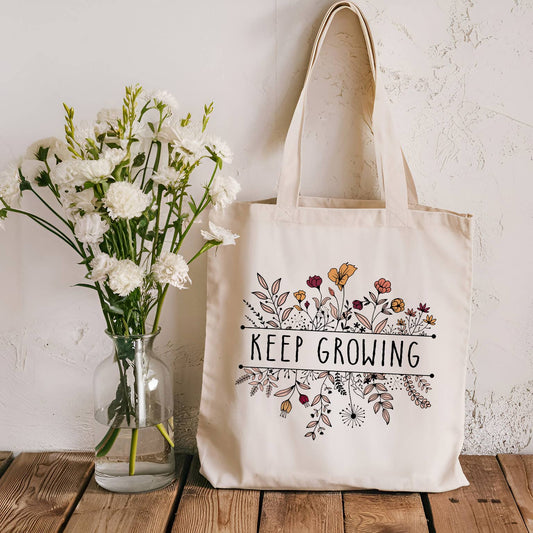 Floral Keep Growing Canvas Tote Bag