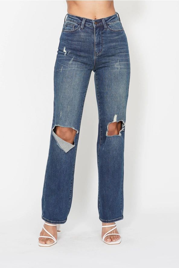 Judy Blue HW Ripped Knee Dad Jeans