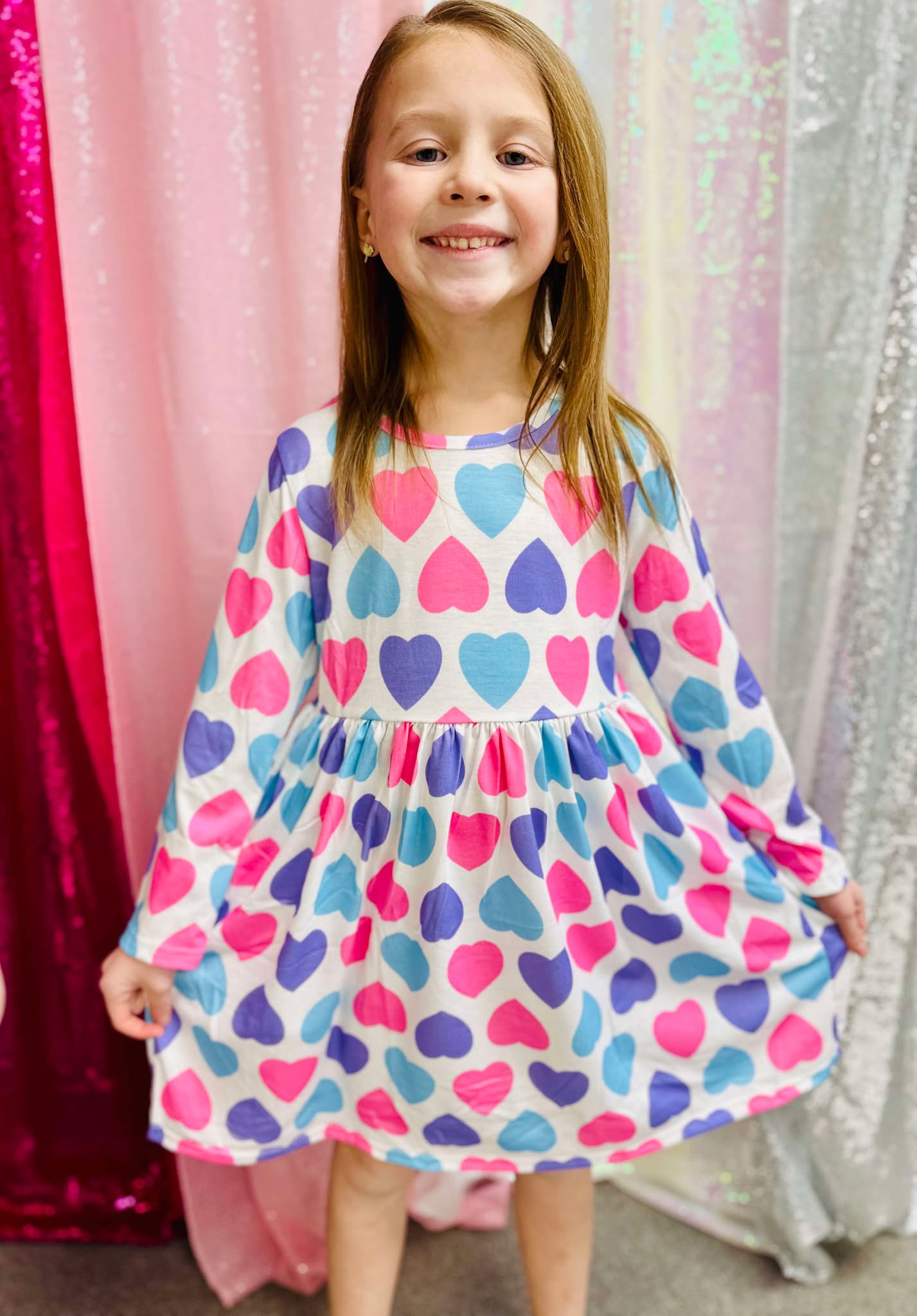 Confetti Hearts Long Sleeve Dress