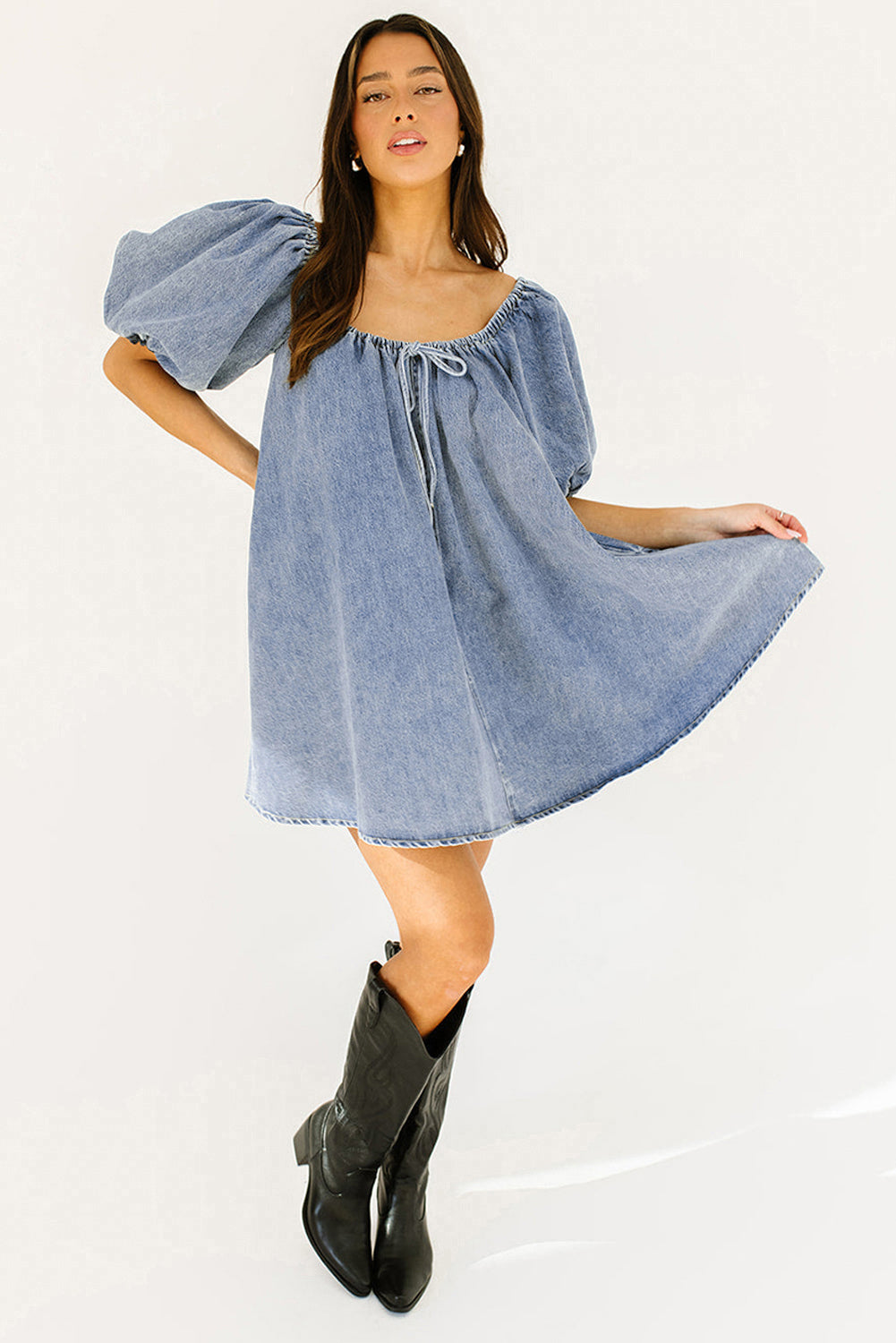 The Emerson Denim Balloon Sleeve Dress *PRE-ORDER*