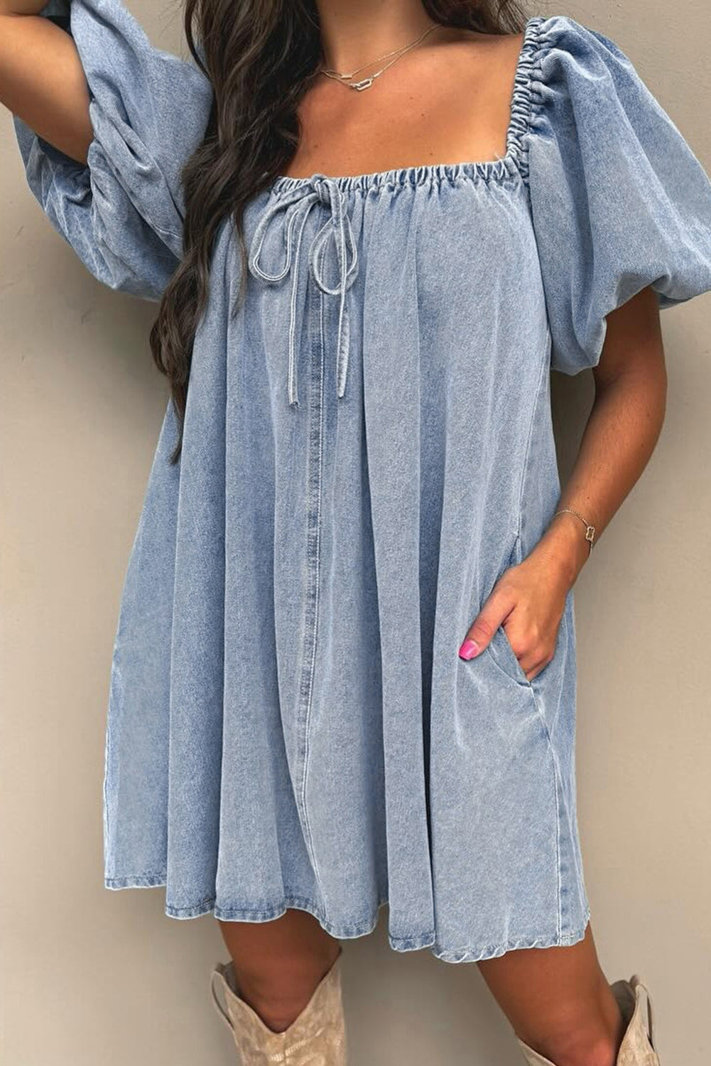 The Emerson Denim Balloon Sleeve Dress *PRE-ORDER*