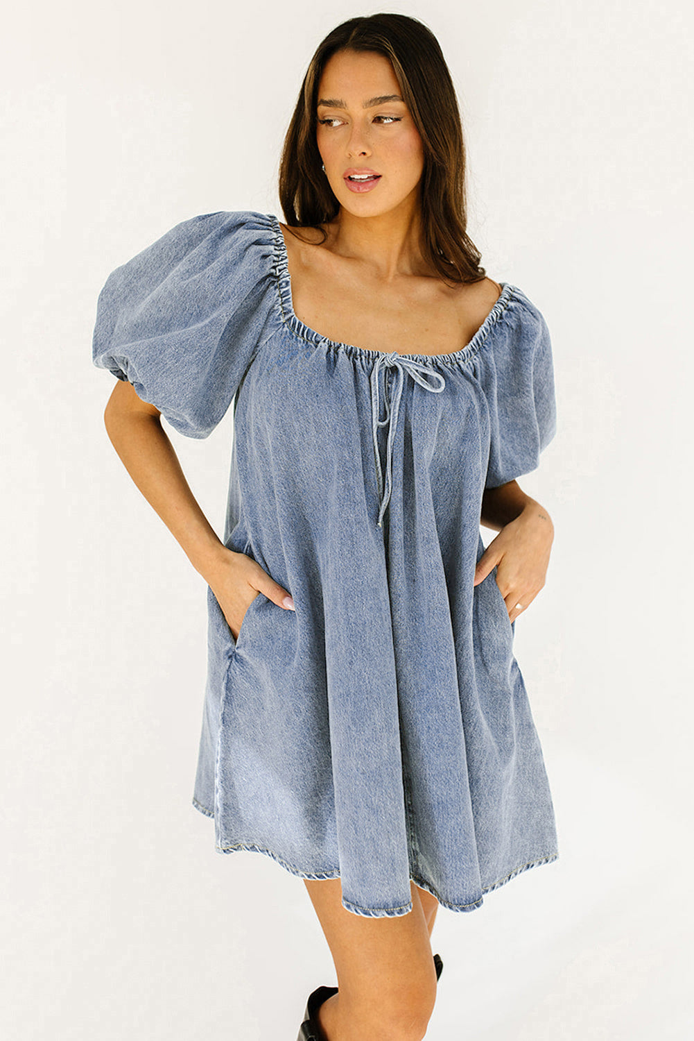 The Emerson Denim Balloon Sleeve Dress *PRE-ORDER*