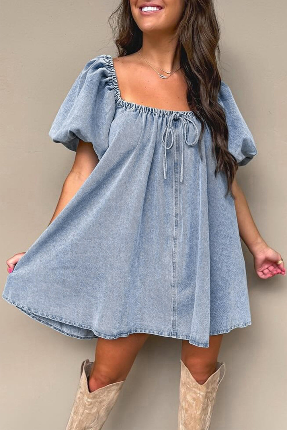 The Emerson Denim Balloon Sleeve Dress *PRE-ORDER*