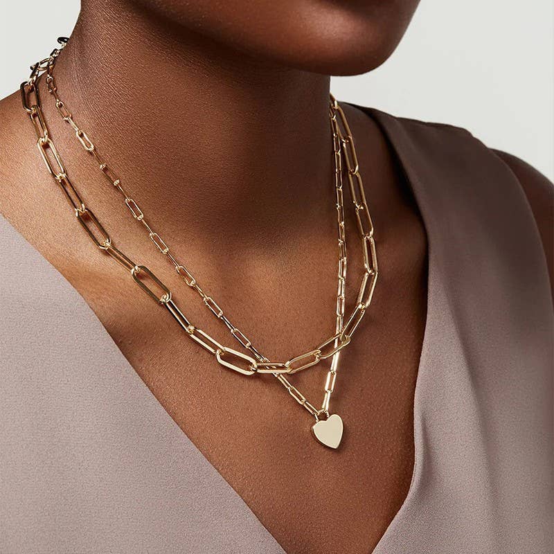 Multi-Layer Heart Charm Necklace
