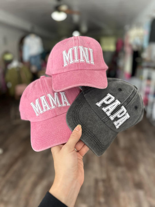 Cotton Embroidered Mama, Papa & Mini Hats *PRE-ORDER*