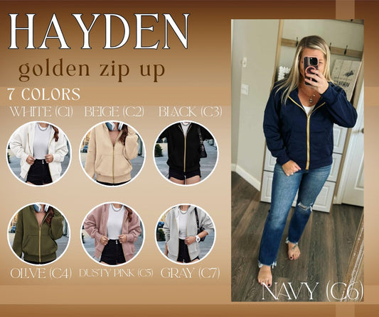 Hayden golden zip up *PRE-ORDER*