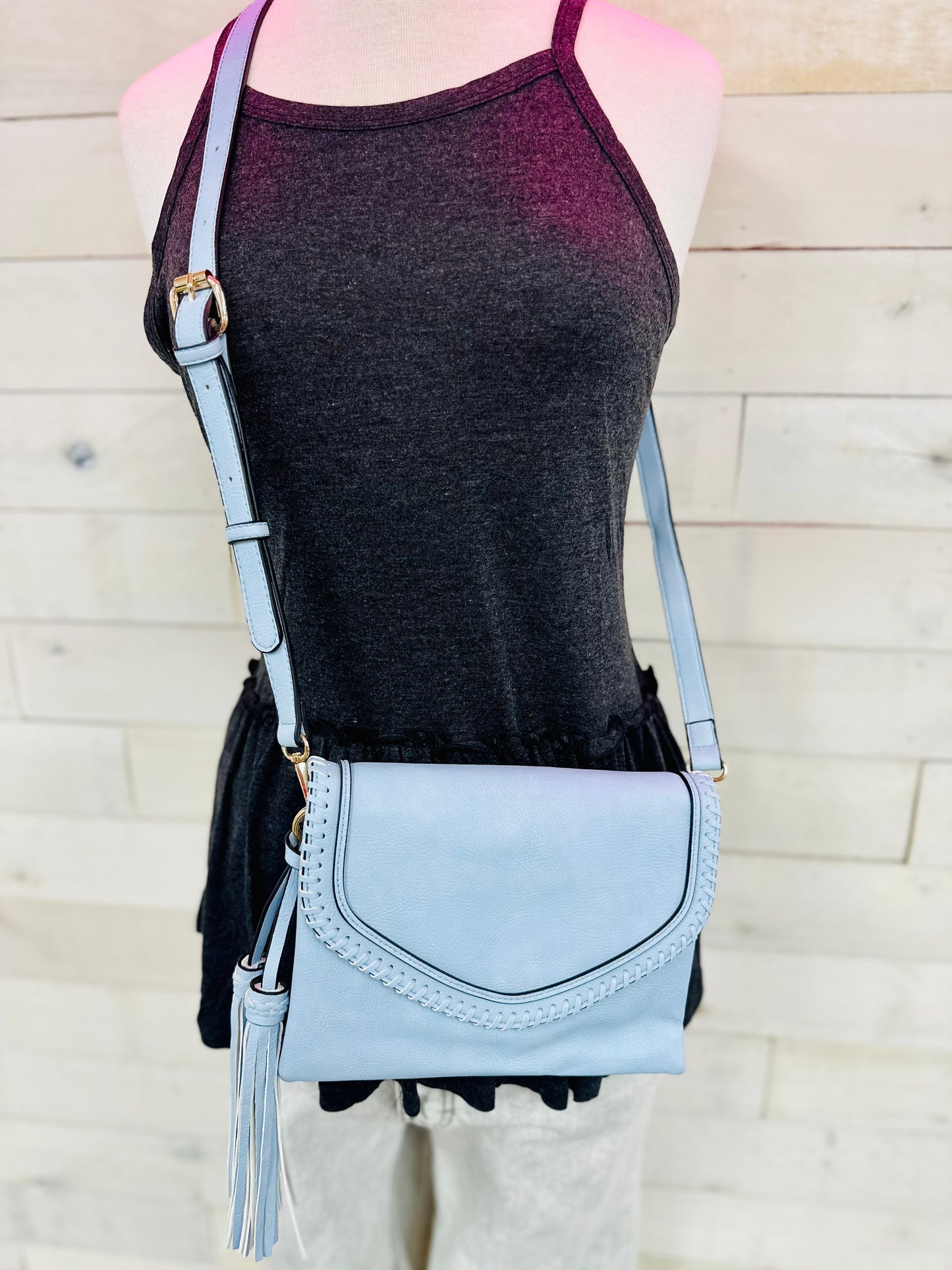 The Sloane Flap over Crossbody- Powder Blue