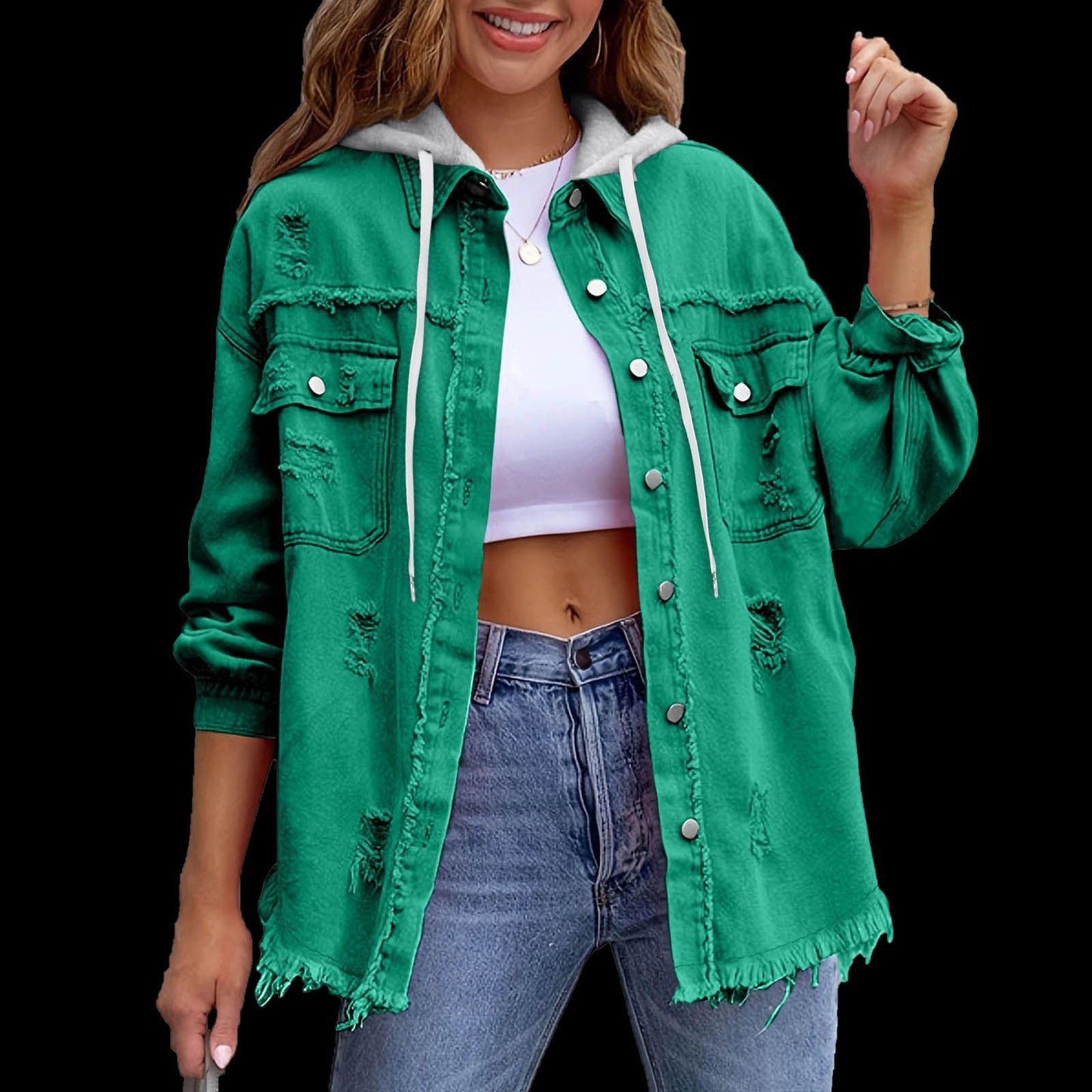 Distressed Shacket with removable hood *PRE-ORDER*