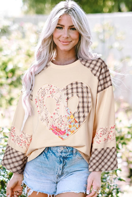 Vintage Patchwork Heart Pullover- Beige