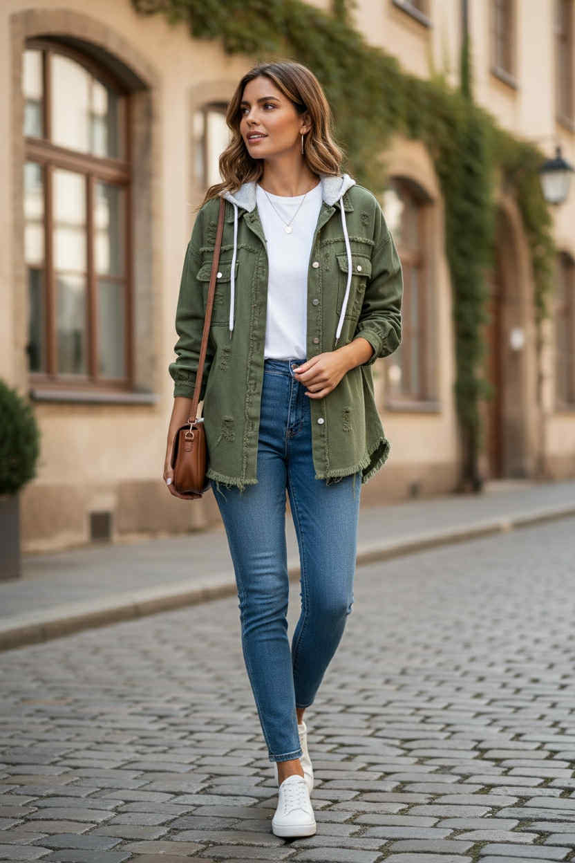 Distressed Shacket with removable hood *PRE-ORDER*