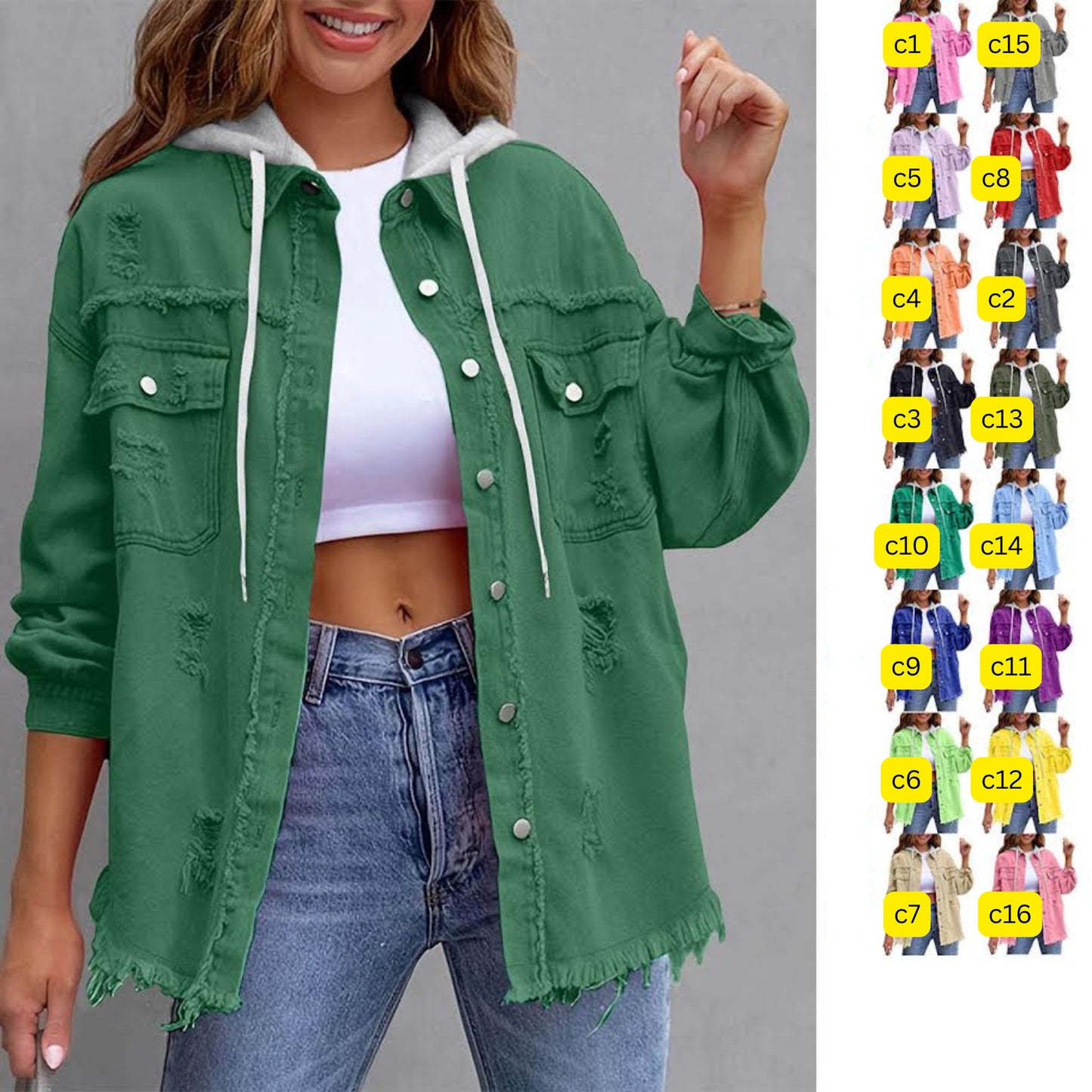 Distressed Shacket with removable hood *PRE-ORDER*