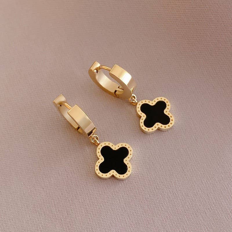 Clover Huggie Hoop Earrings- Black