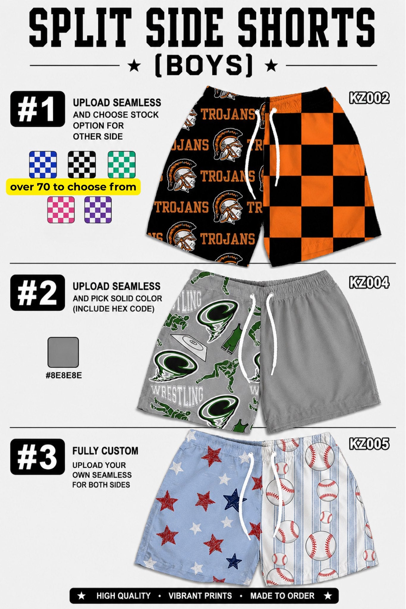 Boys Split Side Shorts (Seamless + Standard Print) *PRE-ORDER*