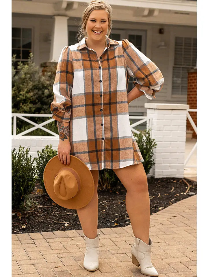 Rustic Charm Plaid Shirt Dress