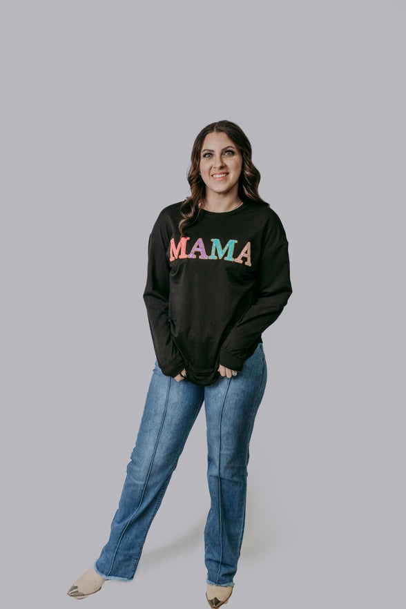 Mama Chenille Sequins Embroidery Sweatshirt