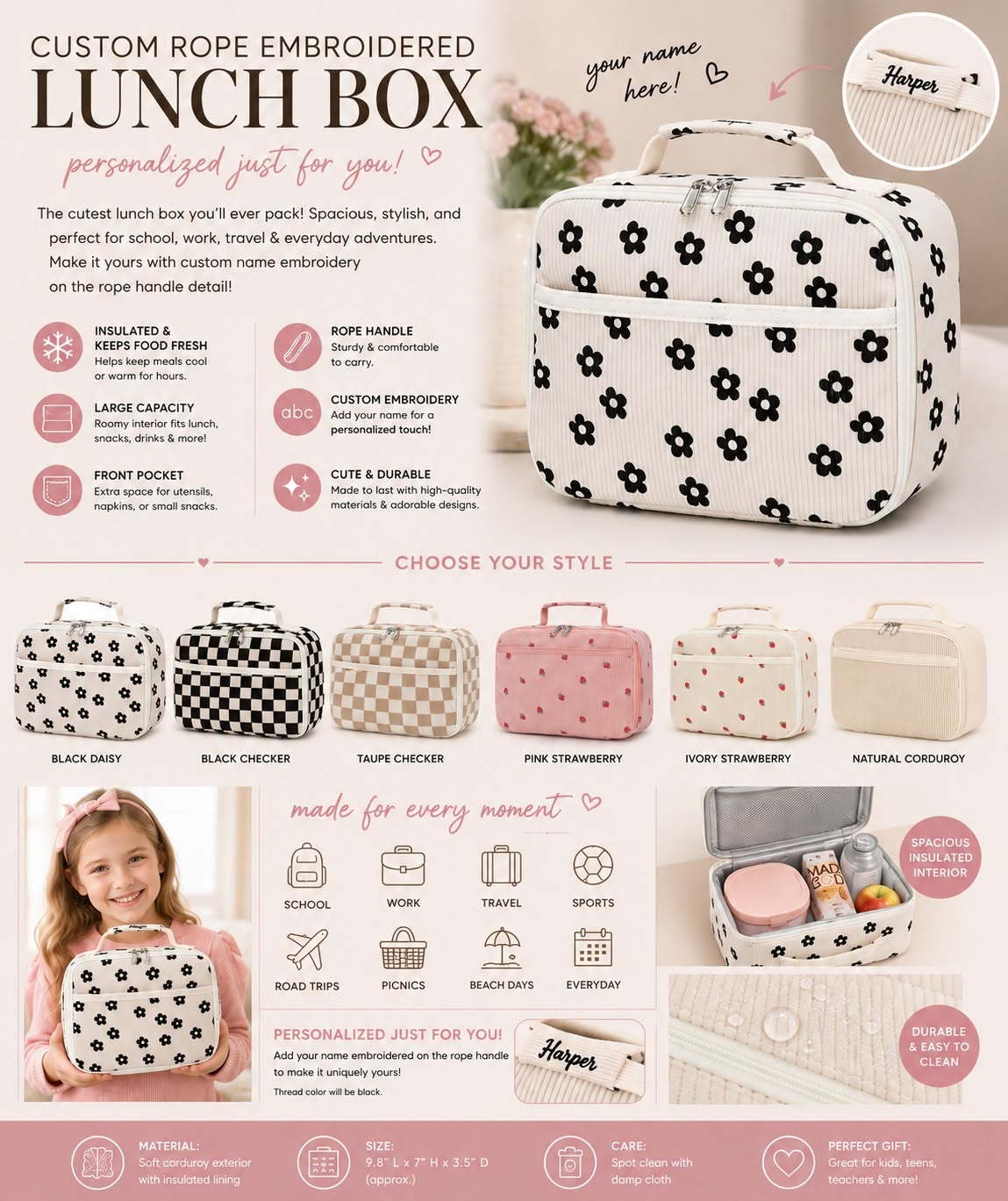 Custom rope embroidered lunch box *PRE-ORDER*