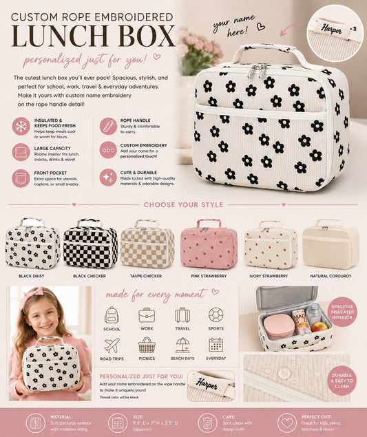 Custom rope embroidered lunch box *PRE-ORDER*