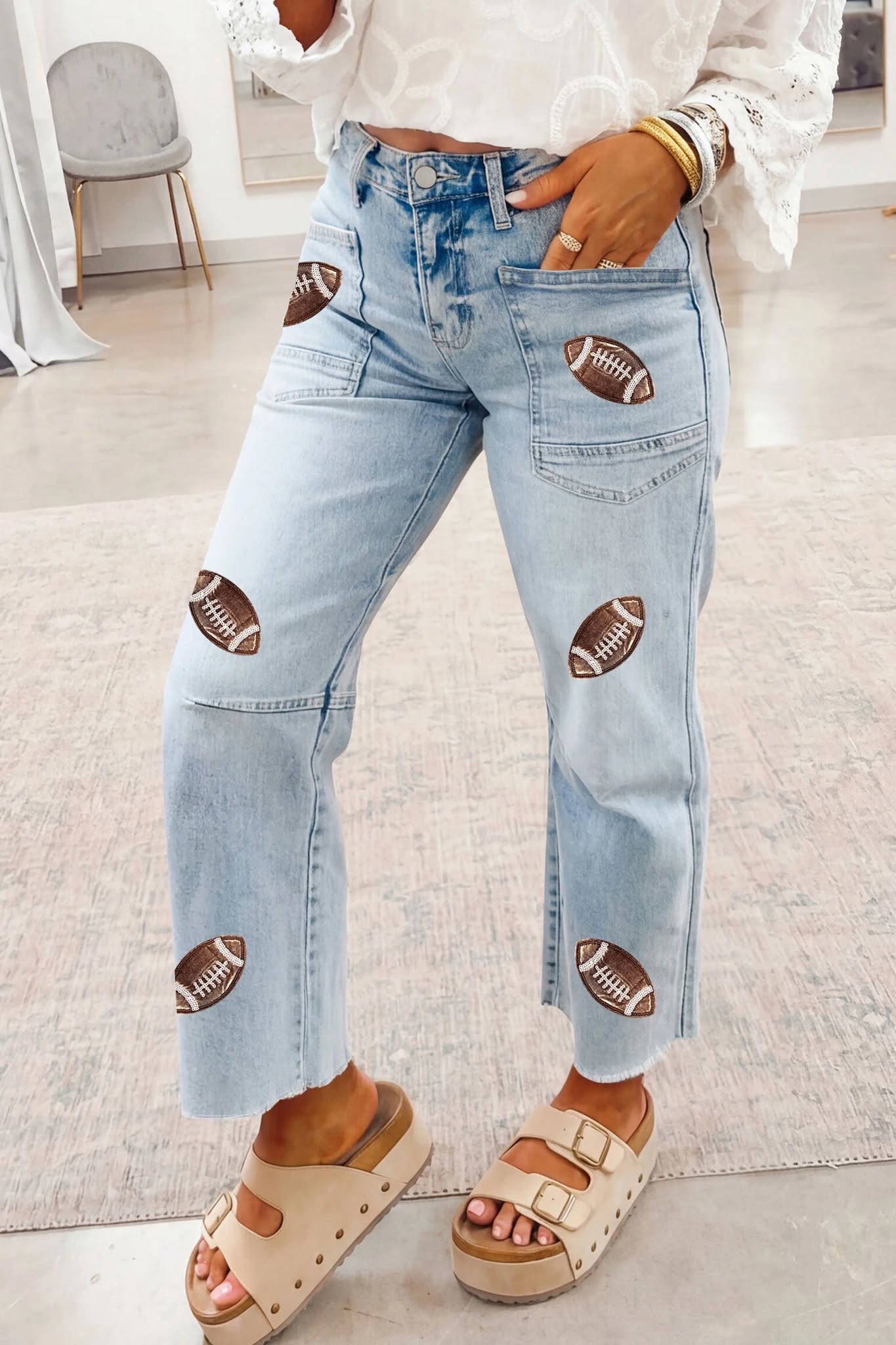 Football Sequin Patch Jeans *PRE-ORDER*