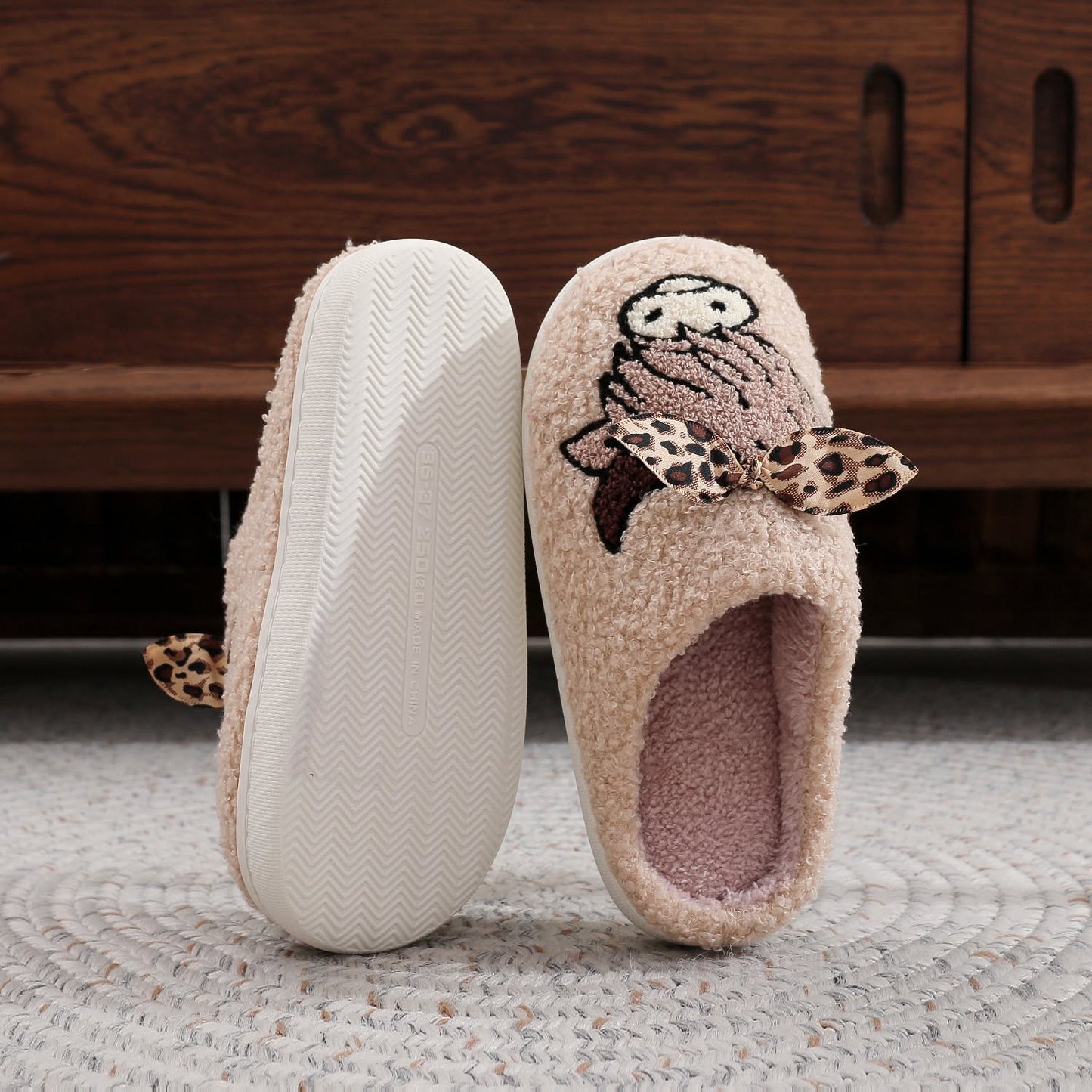 Highland cow with leopard bow slippers *PRE-ORDER*
