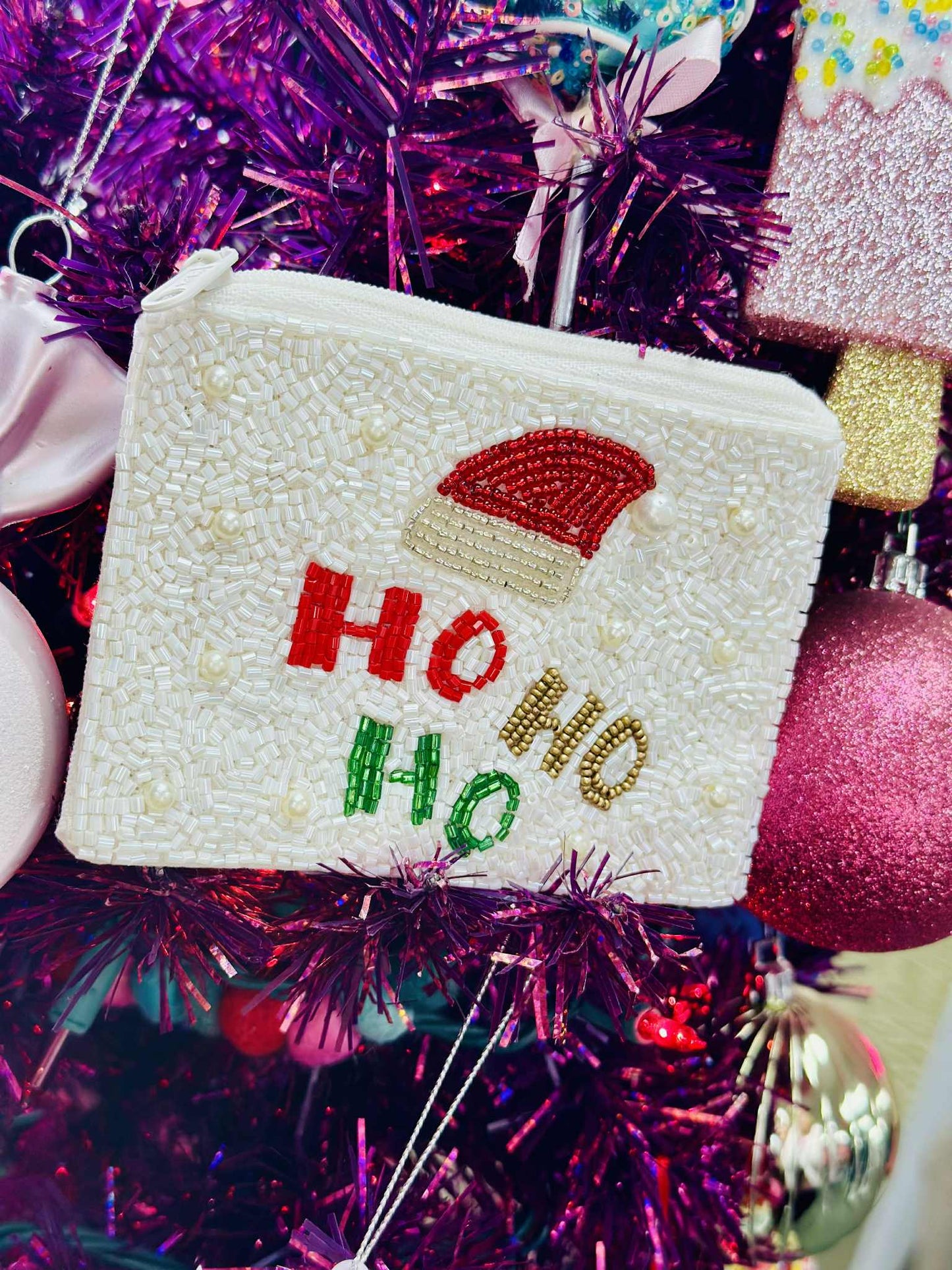 Beaded “Ho Ho Ho” Holiday Coin Purse