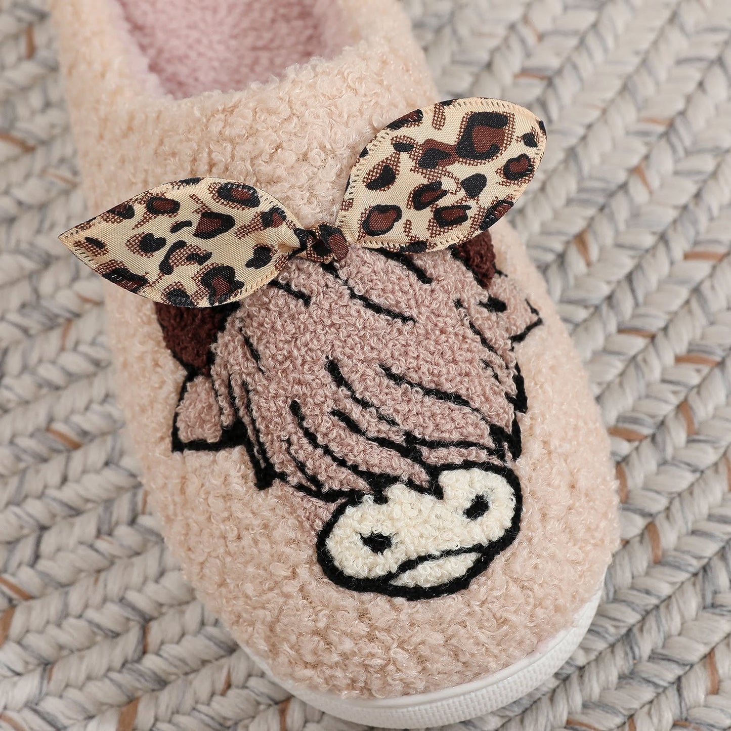 Highland cow with leopard bow slippers *PRE-ORDER*