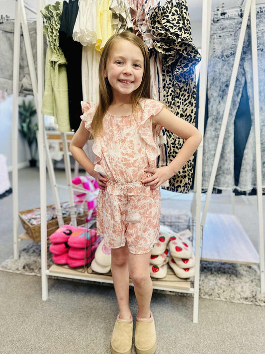 Girls Marbled Tie Dye Printed Ruffled Romper