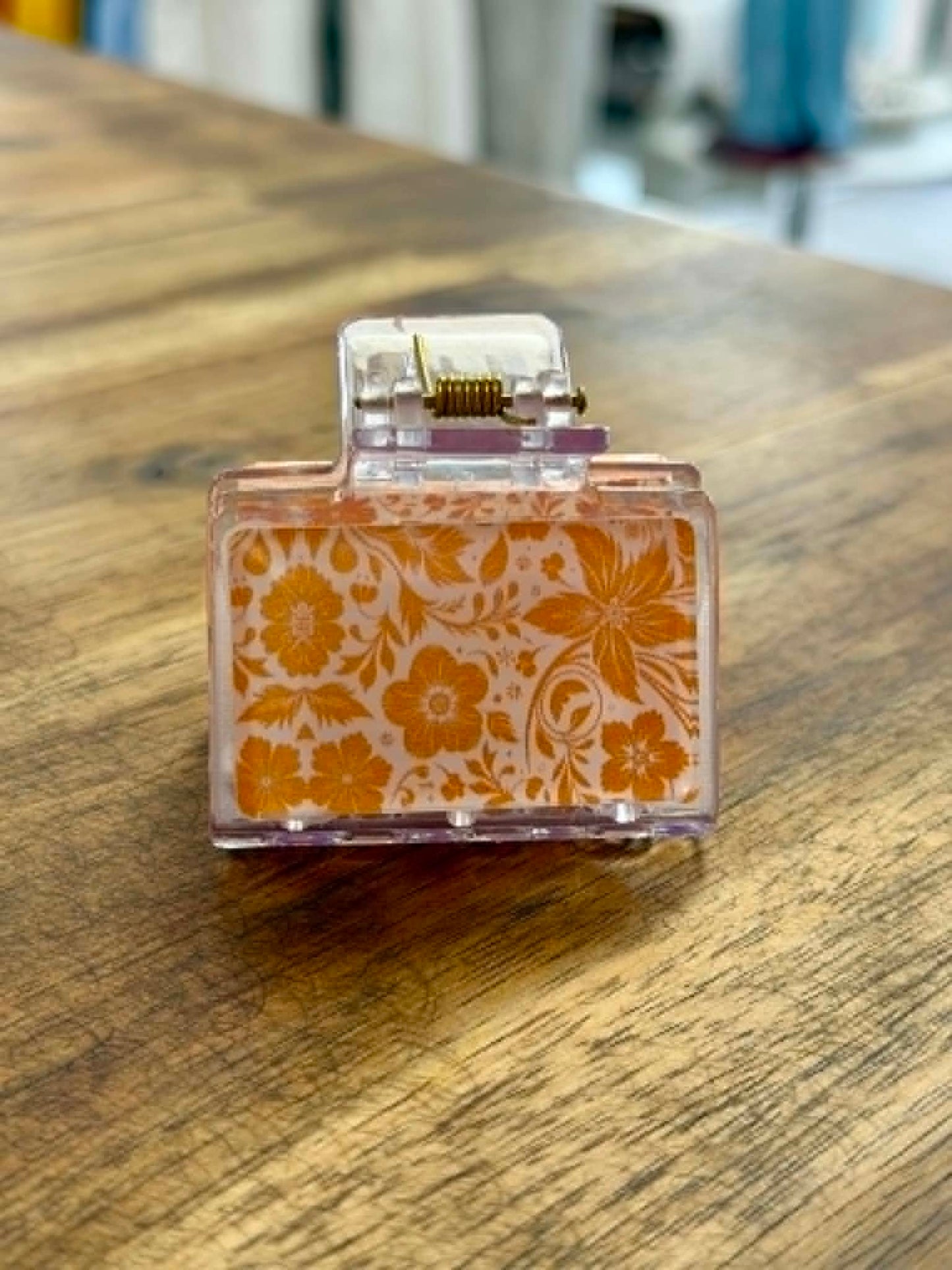 Orange Floral Claw Clip