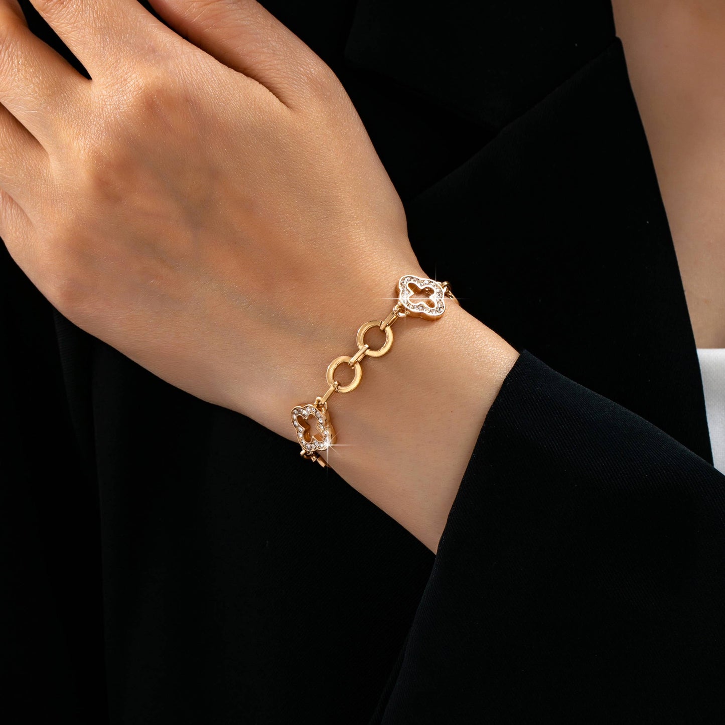 Pave Crystal Clover Link Bracelet