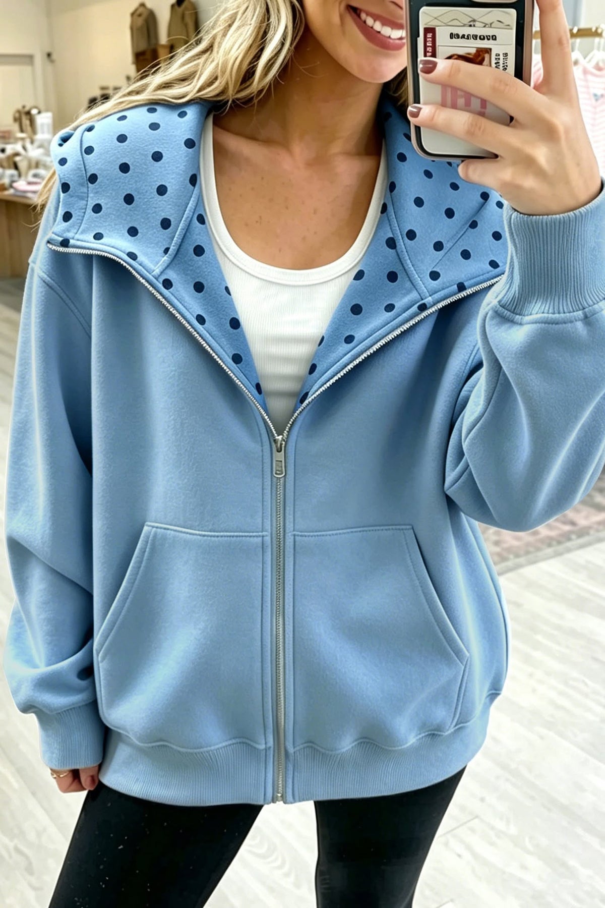 The Olivia Polka Dot Zip-Up *PRE-ORDER*