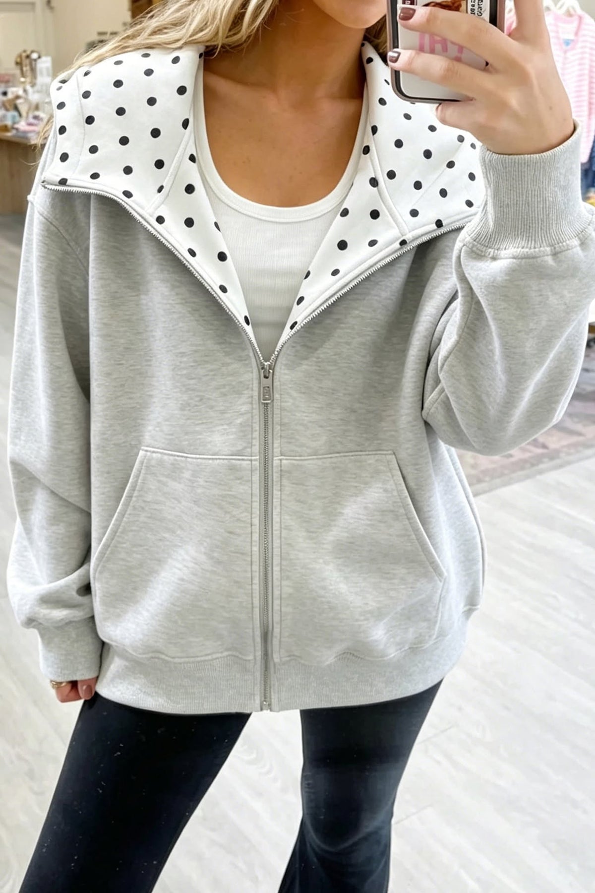 The Olivia Polka Dot Zip-Up *PRE-ORDER*