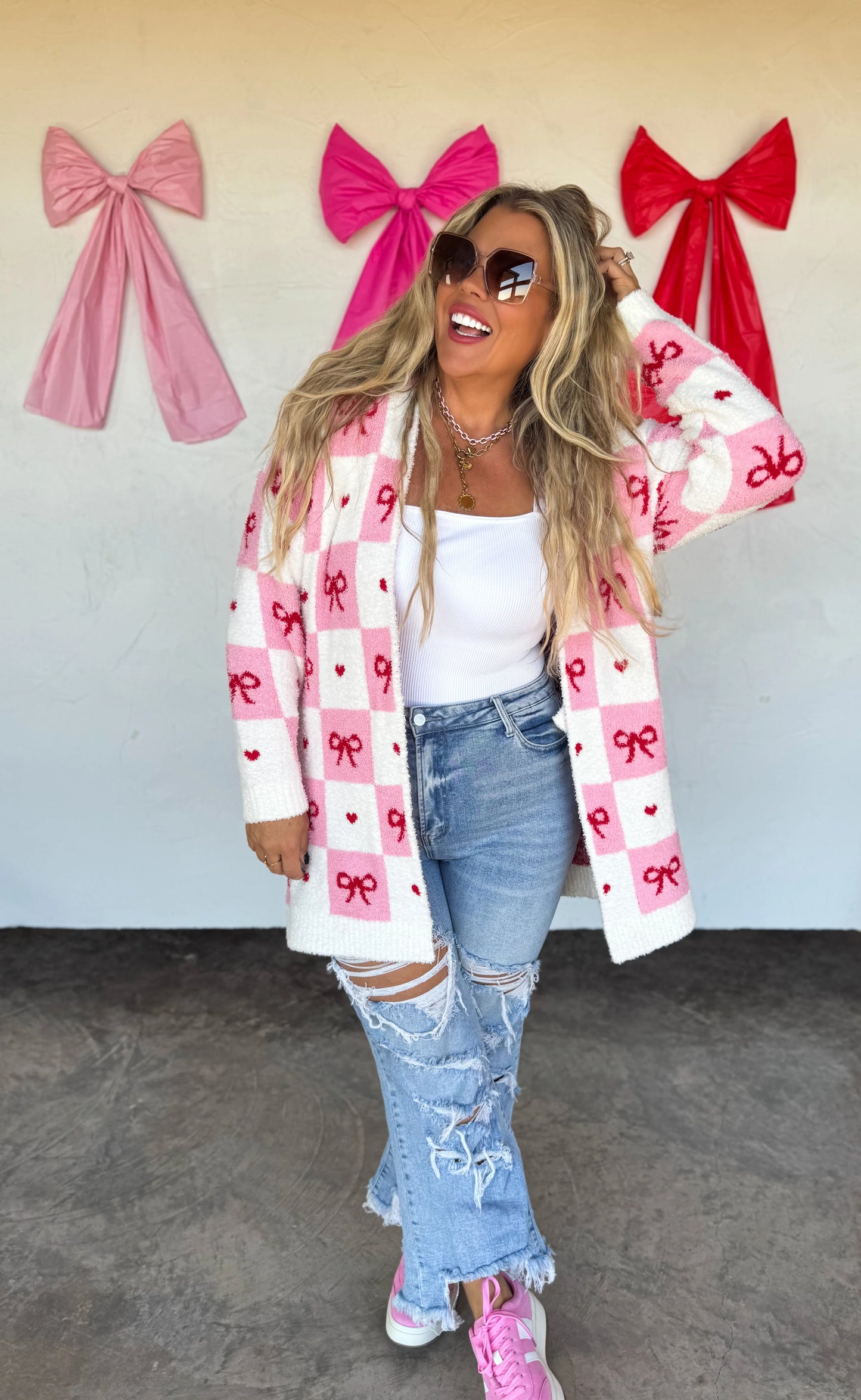 Checker Bow Cardigan