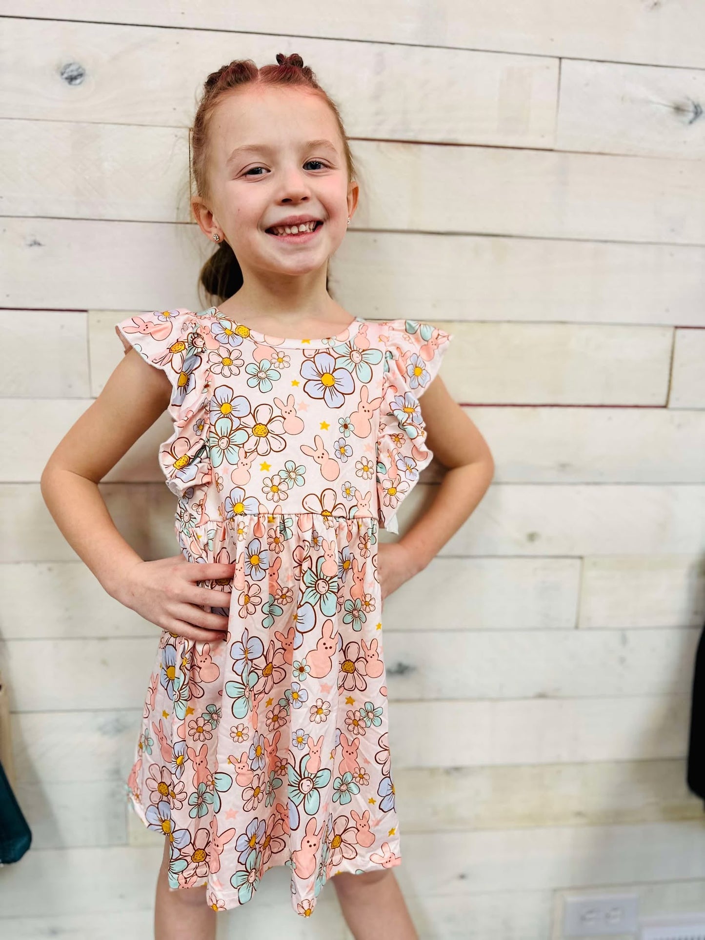 Easter Rabbit Floral Ruffle Dress