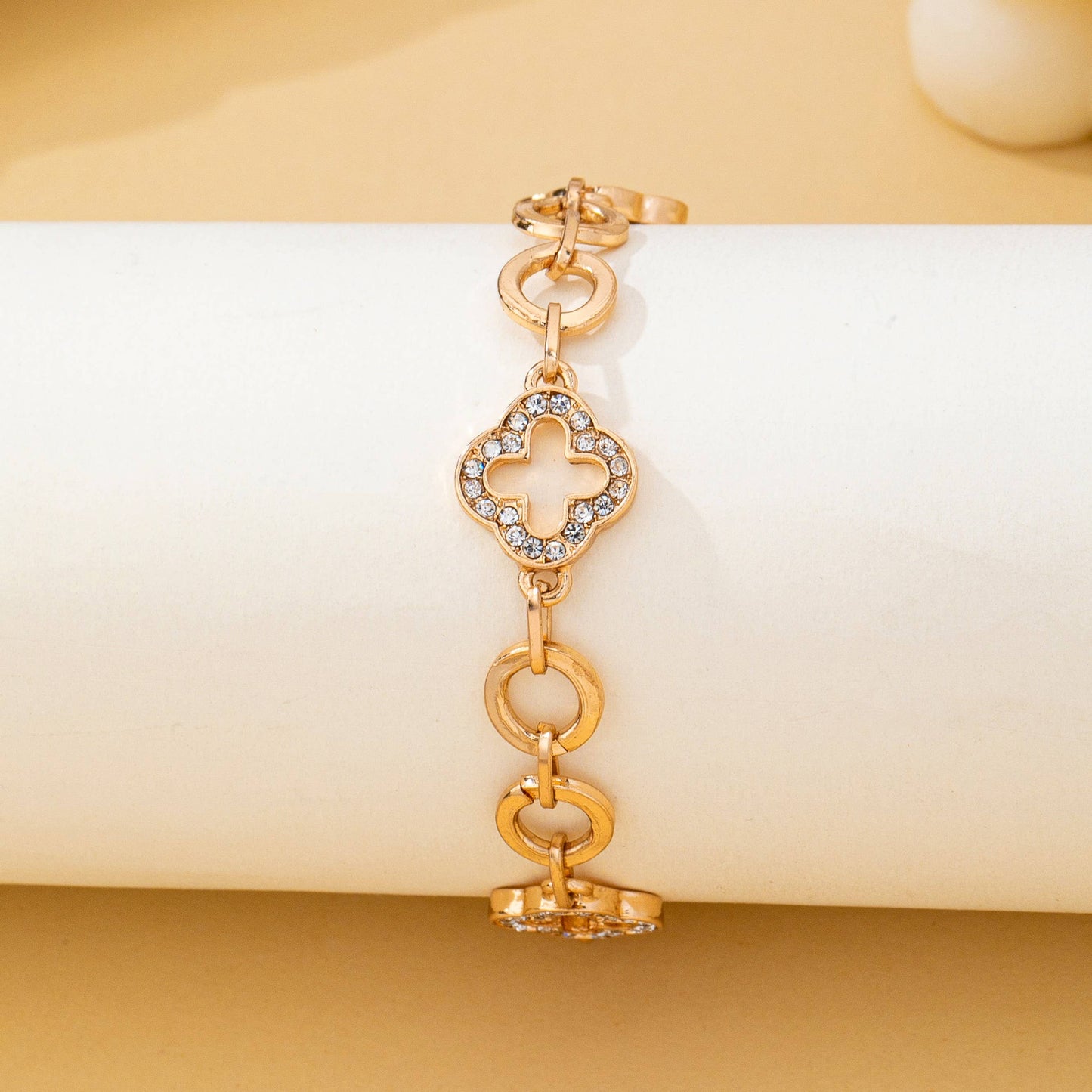 Pave Crystal Clover Link Bracelet