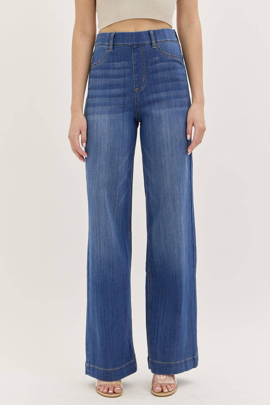 Comfort Medium High Rise Pull-On Wide Leg Denim