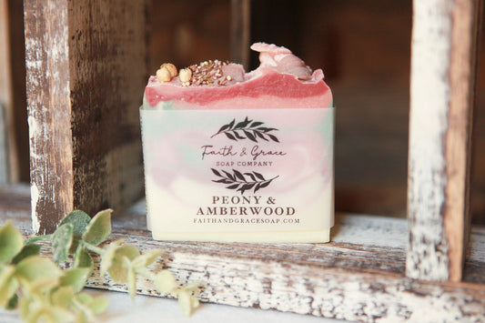 Peony & Amberwood Artisan Bar Soap, Luxury Shea Butter Soap