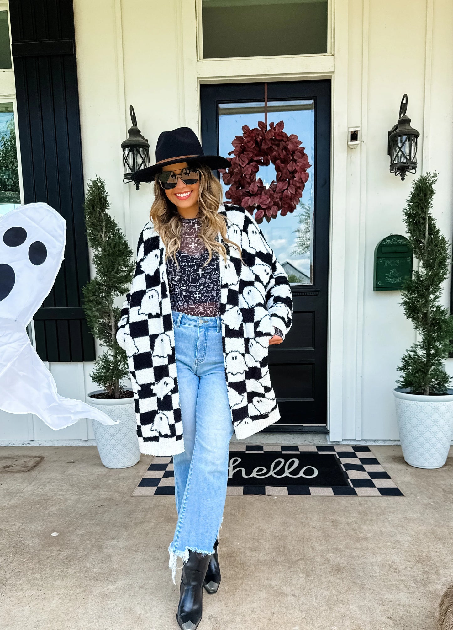 Boo Crew- CHECKERED GHOST Cardigan