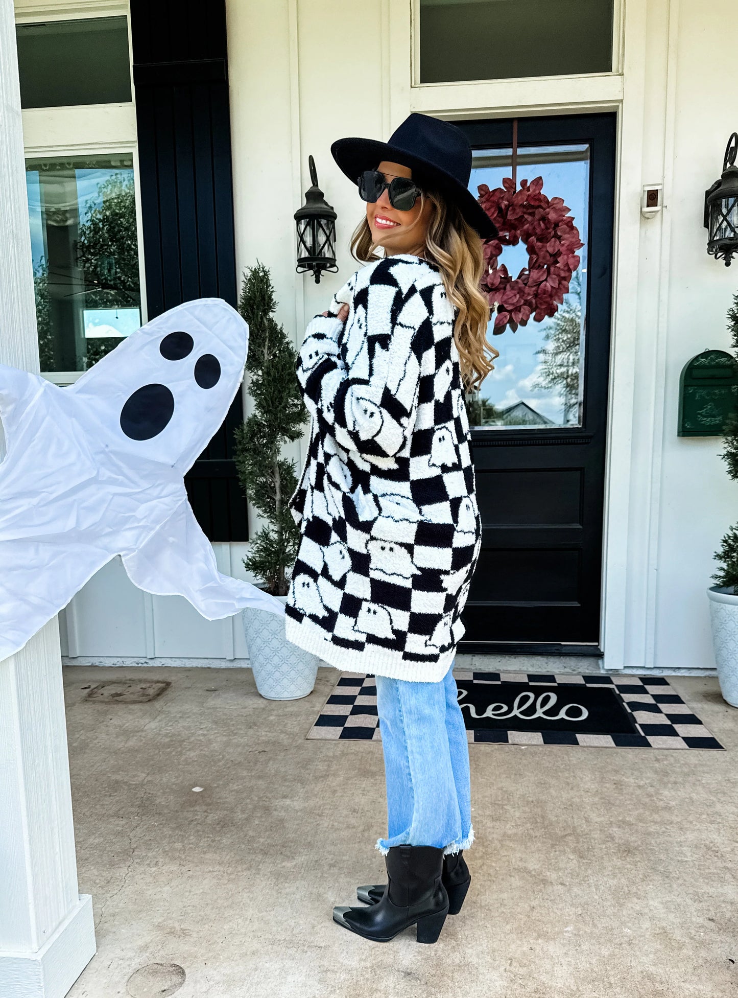 Boo Crew- CHECKERED GHOST Cardigan