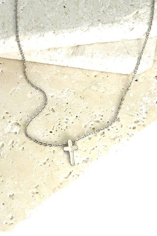 Classic Mini Cross Necklace- Silver