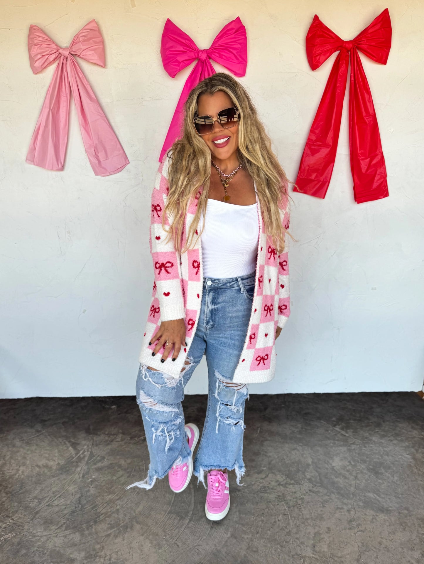 Checker Bow Cardigan