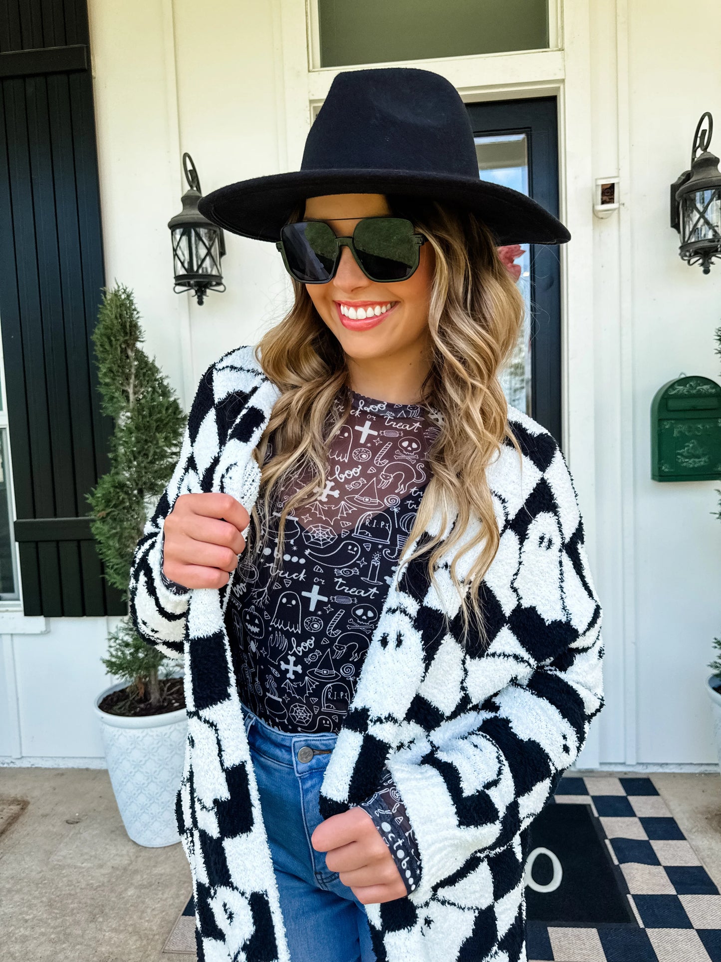 Boo Crew- CHECKERED GHOST Cardigan