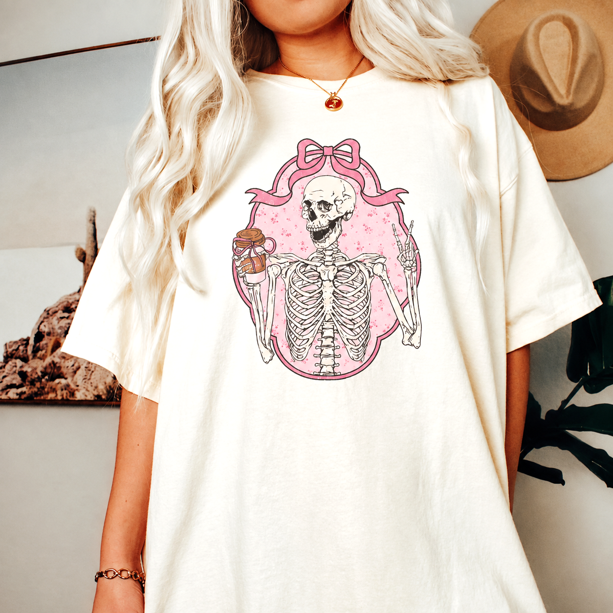 Coffee Skeleton on White Boxy Tee