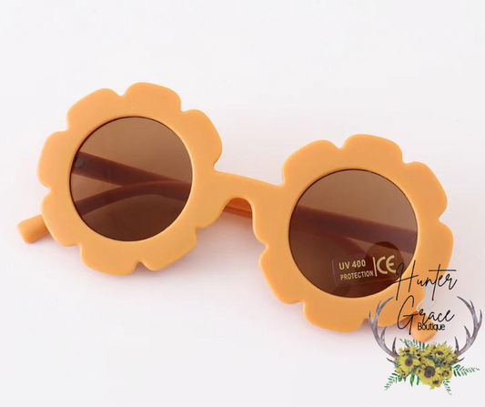 Kids Retro Flower Sunglasses- Mustard