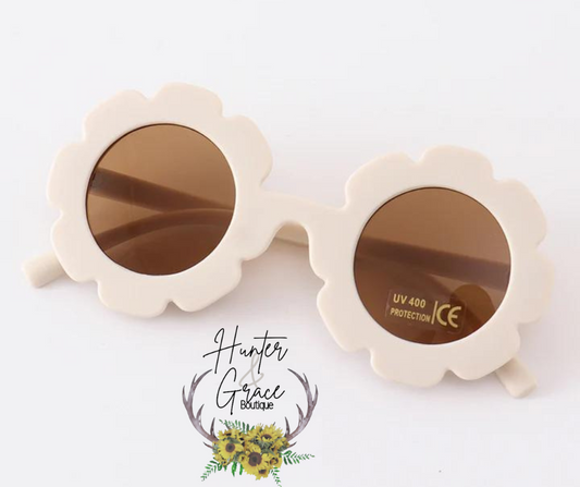 Kids Retro Flower Sunglasses- Cream