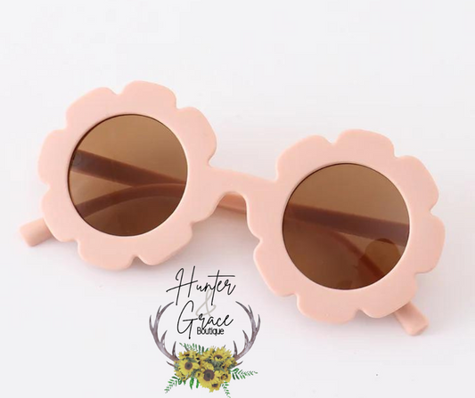 Kids Retro Flower Sunglasses- Light Pink