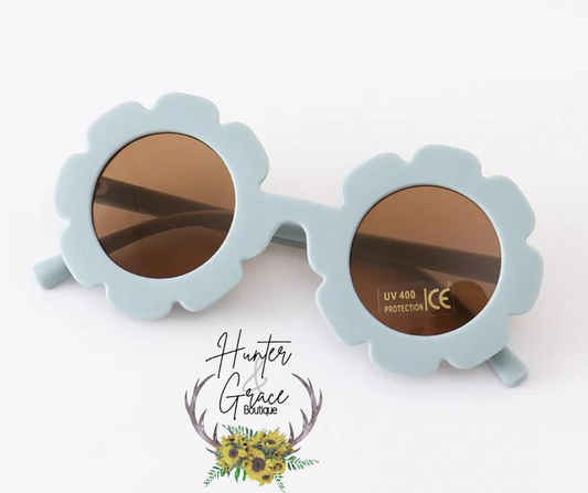 Kids Retro Flower Sunglasses- Light Blue