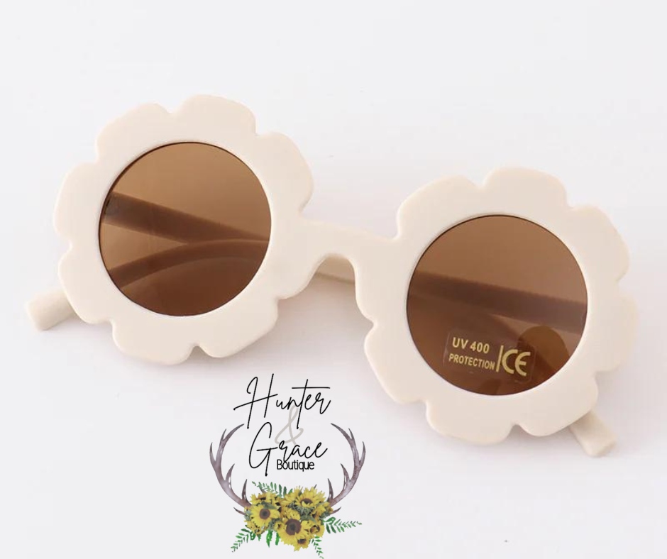 Kids Retro Flower Sunglasses- White