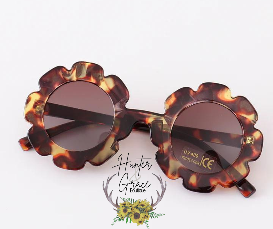 Kids Retro Flower Sunglasses- Leopard