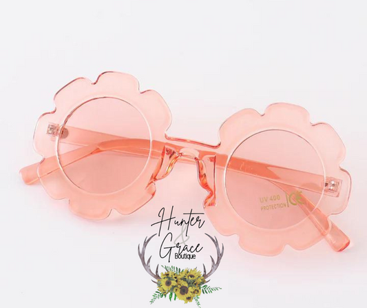 Kids Retro Flower Sunglasses- Clear Pink