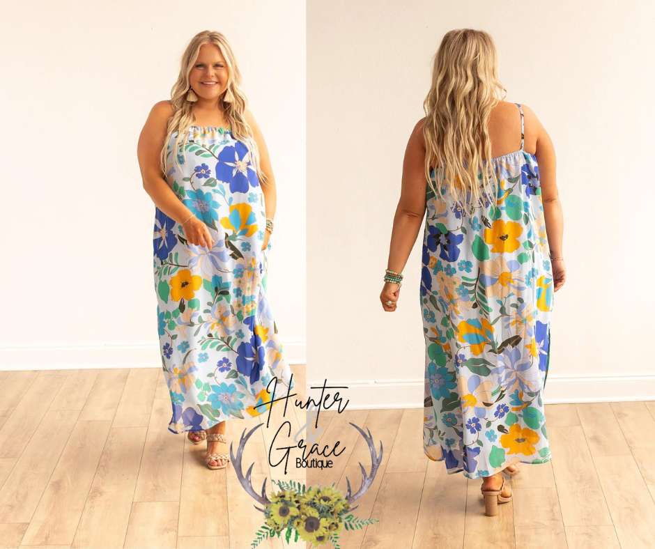 Blue Tropical Maxi Dress