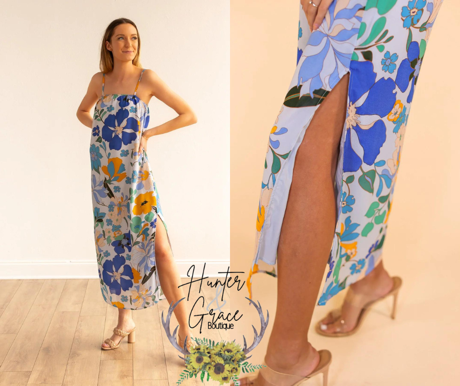 Blue Tropical Maxi Dress